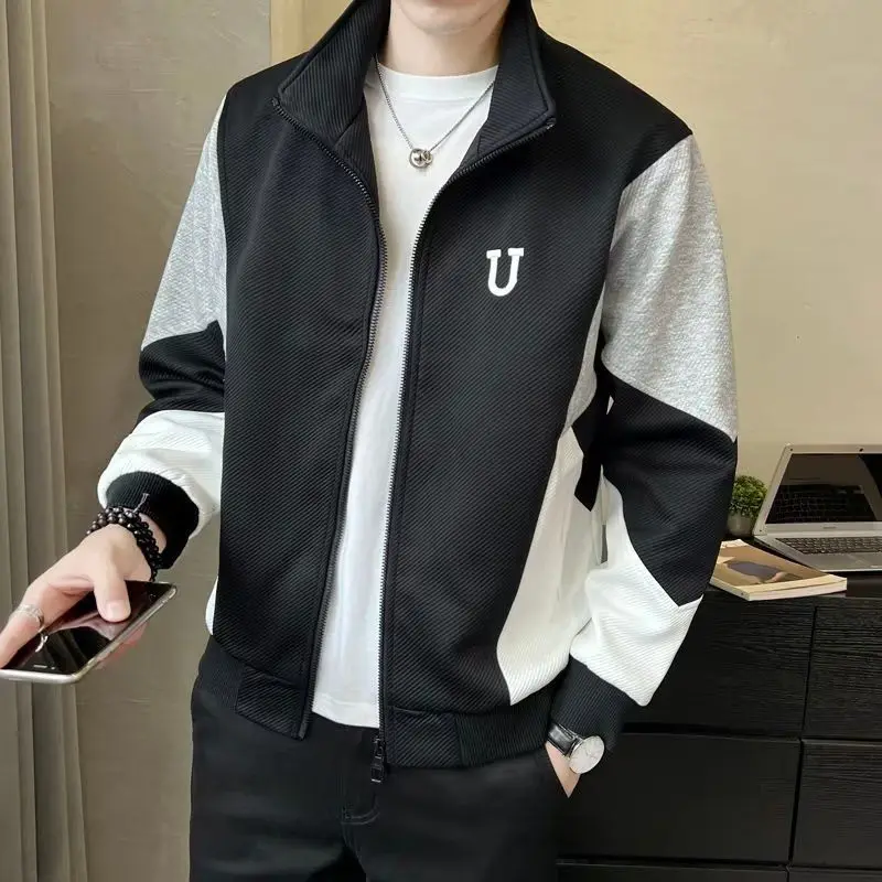 Fashion Lapel Zipper Casual Embroidery Color Jackets Mens Clothing 2023 Autumn Winter Loose Korean Tops All-match Coats