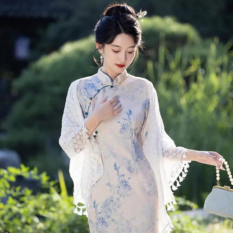 

2024, бархатное платье Cheongsam для пожилых людей, осень/зима, новое платье Cheongsam Qipao в китайском стиле с длинными рукавами