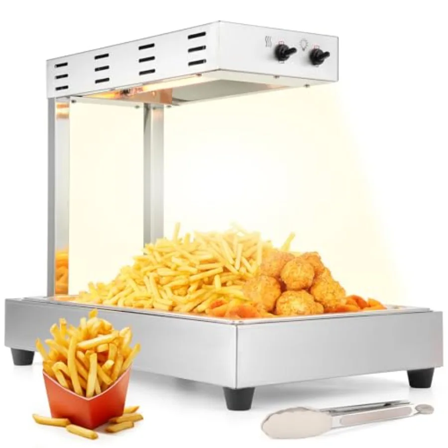 

Commercial French Fry Warmer, stainless steel, silver, 10L ccity with 500W heating and adjustable heat lamp for food trucks, bu