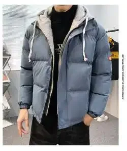 Men's Winter Down Cotton Coat Hooded Puffer Jacket Thickened Fleece Lining Illusion Down Two-piece Cotton Coat Jacket