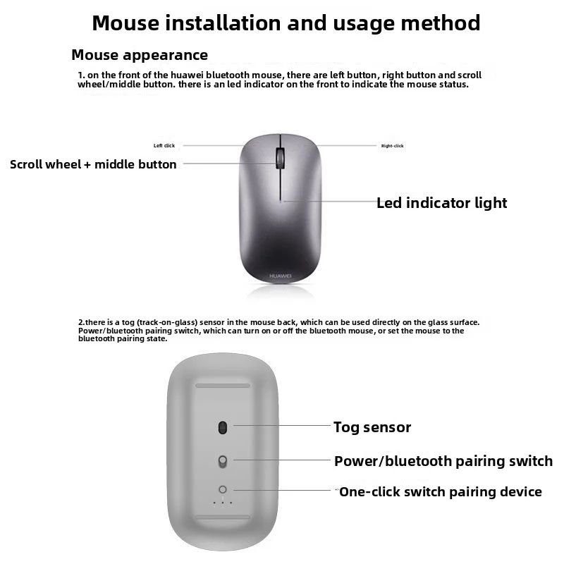 Compatible for Huawei Wireless Mouse Slim Premium NearLink CD23SE-R Bluetooth 5.1 Portable Laptop MateBook 14 Series Universal