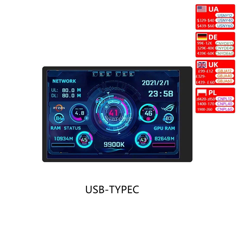 Nvarcher 3.5 /5  Inch 480*320 IPS LCD Monitor Display AIDA64 USB  Sub-Screen Support Raspberry Pi With RGB Breathing Light