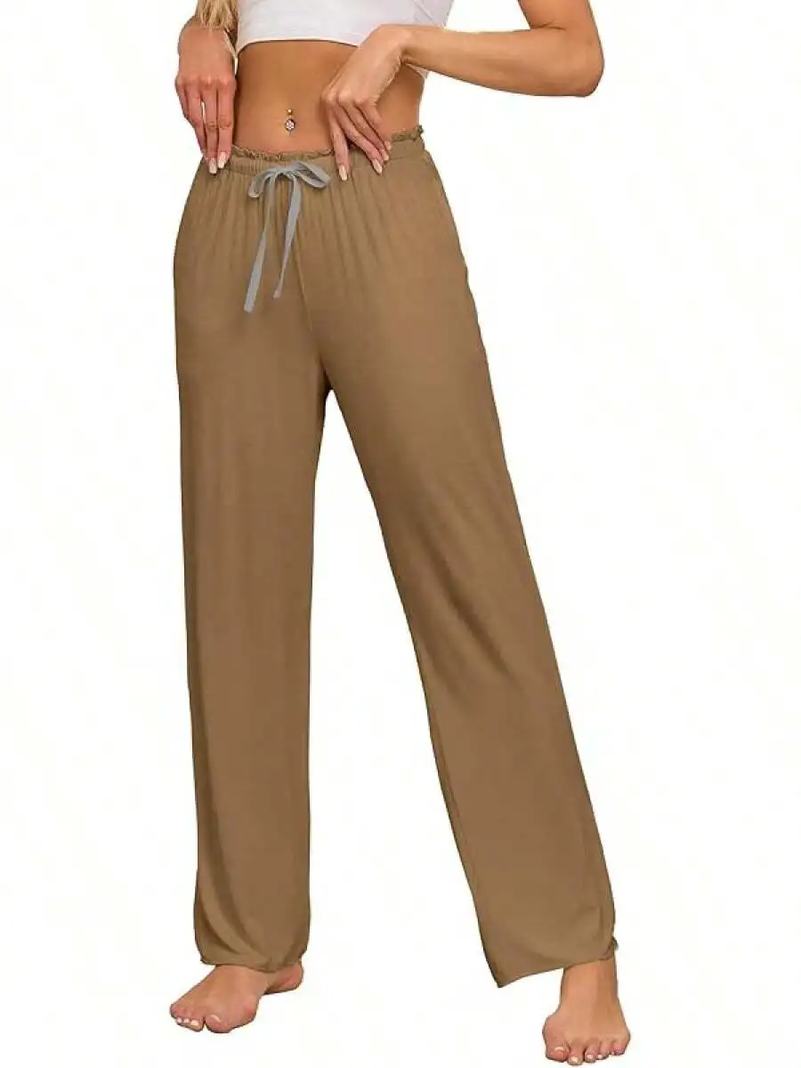 Womens Bamboo Rayon Wide Leg Pajama Pants Loose Sleep Lounge Pants With Pockets