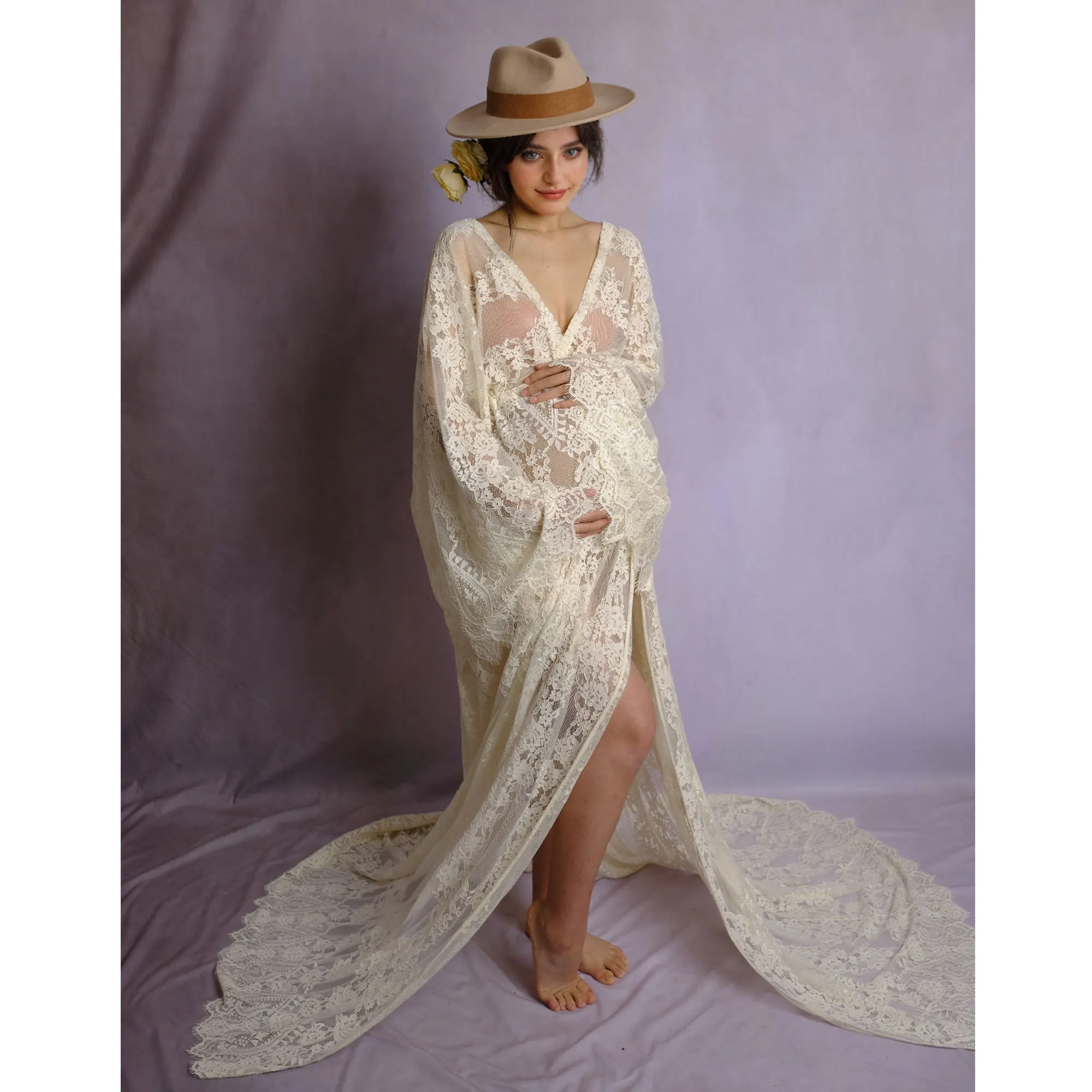 Don&Judy Boho Maternity photography Dresses Wedding Bridal Gown Evening Party Dress for Pregnant Woman Beach Photo Shooting Prop