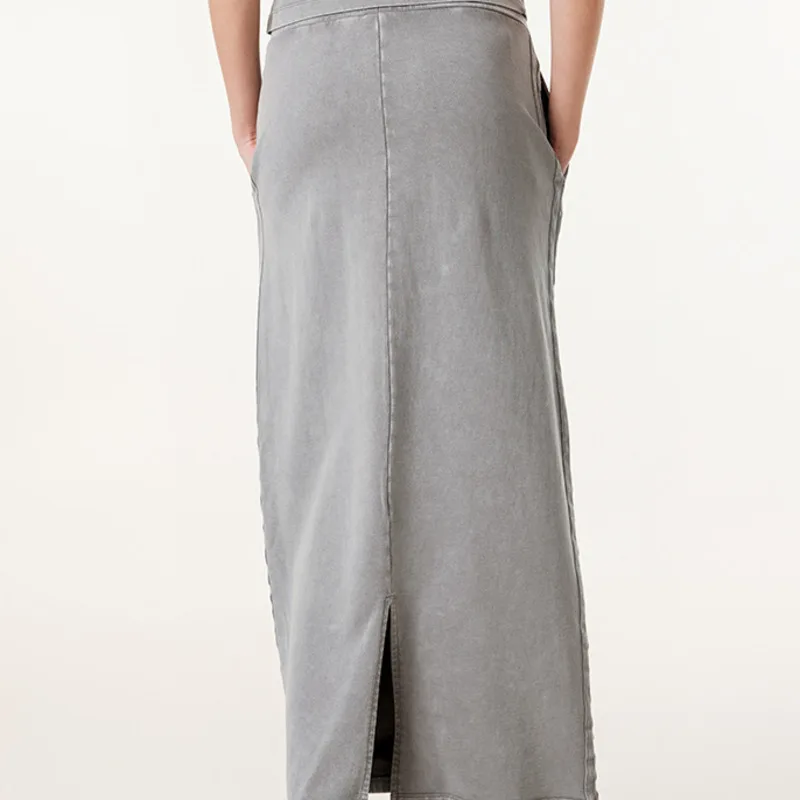 

Женская мода, повседневная весна 202, модная брендовая длинная юбка в американском стиле с высокой талией, накидка для похудения, прямая свободная миди A0WK