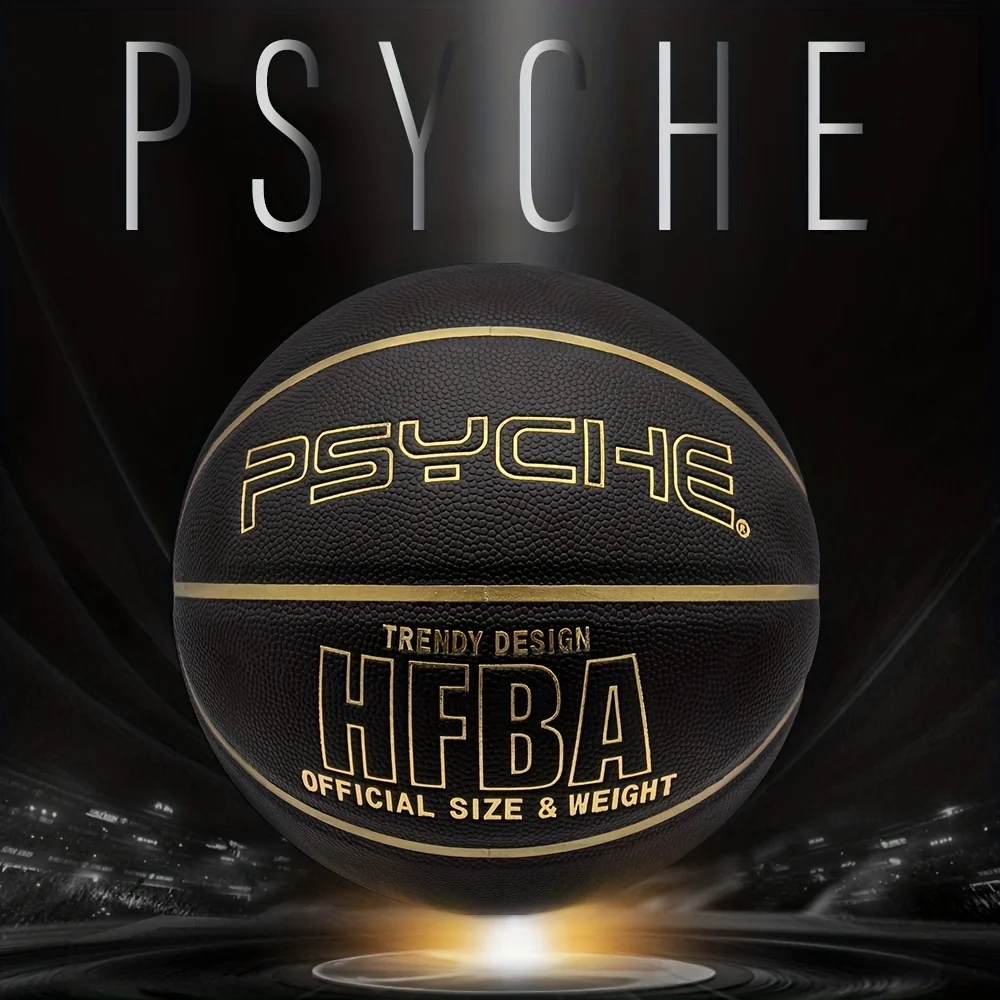 

Durable Impact-Resistant PU Basketball - Official Size 7 Machine-Sewn Concrete Court Indoor Outdoor Non-Slip Black Gold