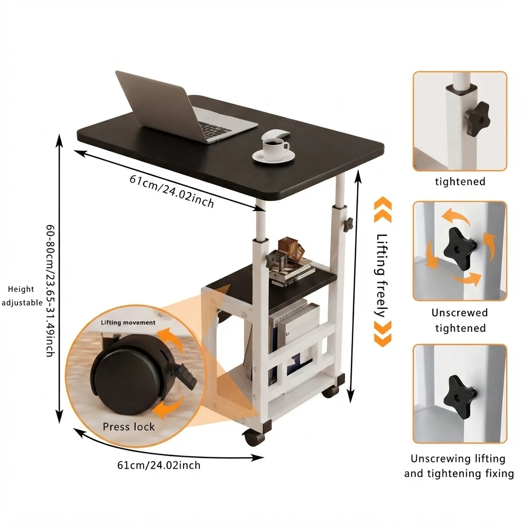 Adjustable Height Laptop Desk, Movable Computer Desk, Double-Layer Storage Compartment, Sturdy and Durable Metal Frame, Equipped with Convenient Height Adjustment Knob, Versatile Style, Suitable for V image 3