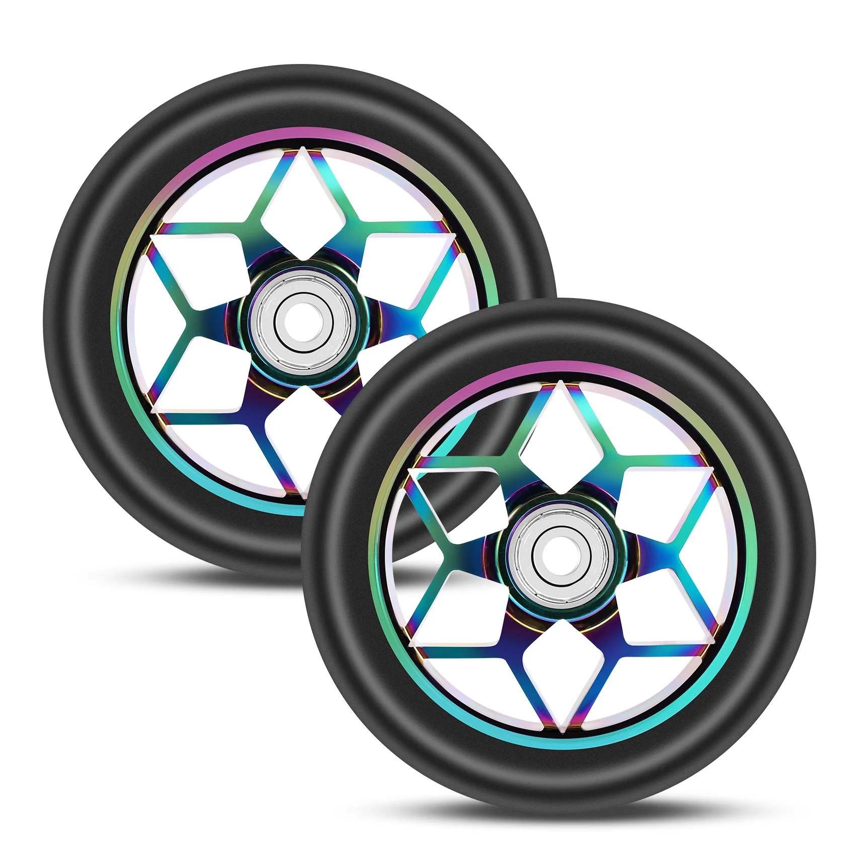 HOT 2 Pcs Scooter Accessories 110mm Scooter Wheels Colorful Pu Wheels Thick Stunt Car Wheels with Bearings(Black)