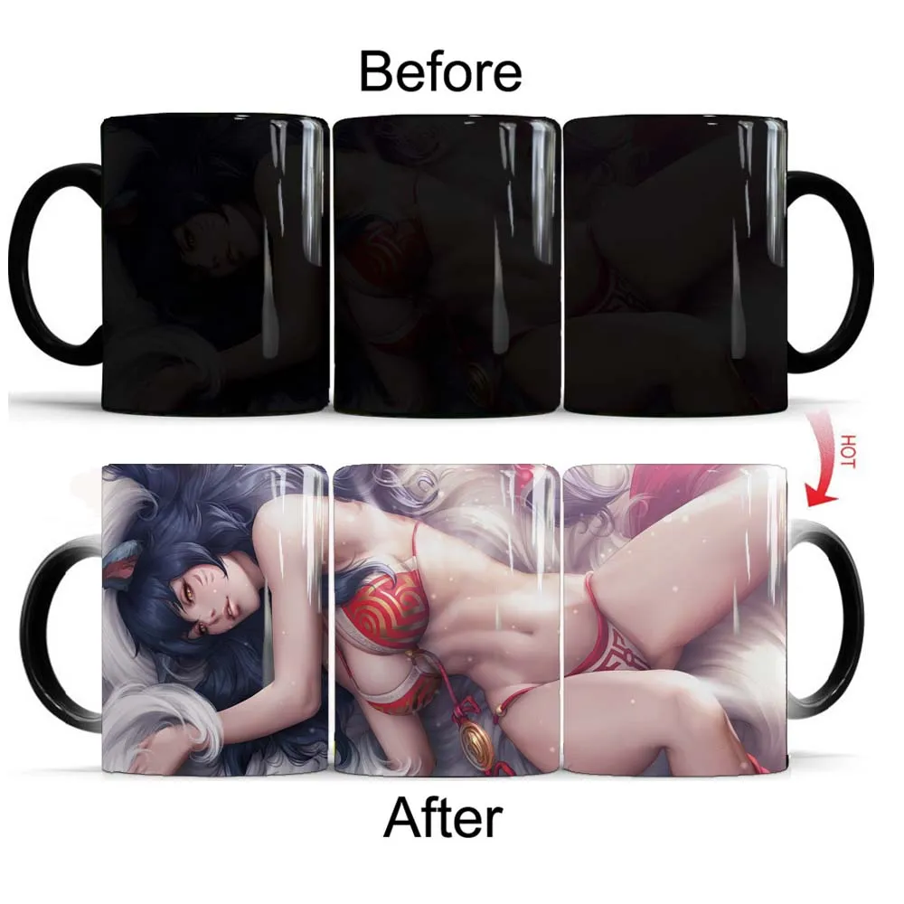 

Red underwear Anime Girl Mug 11oz Heat sensitive Coffee mug cup Porcelain Magic Color changing The dream of otaku Tea Cups