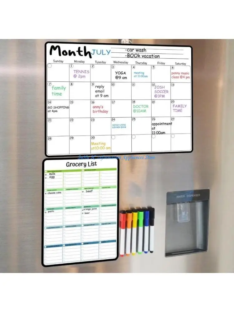 مخطط عمل مغناطيسي للمسح الجاف، تقويم شهري مع علامات، لوحة للمسح الجاف للثلاجات