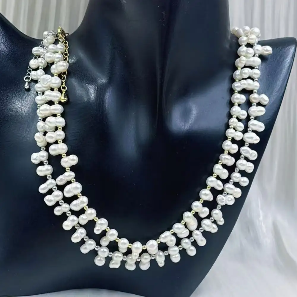 Girl Birthday Jewelry Gift Side Hole White Natural Freshwater Pearl Chokers Necklace 40cm 45cm