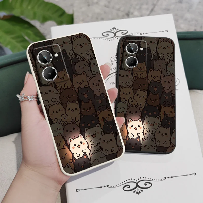 Luminous White Cat Phone Case For OPPO Realme 11 10 9 9i 8 8i 7 Pro Plus C35 C21Y C25Y C25 4G 5G Liquid Silicone Cover