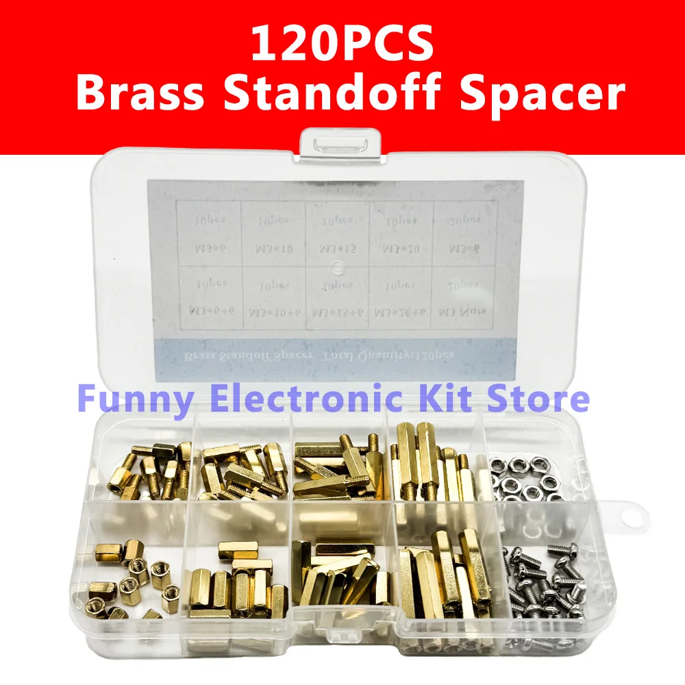 120pcs M3 Male-Female Brass Standoff Support Spacer Pillar Hex Column M3 Screw Nut For PCB Board Kit