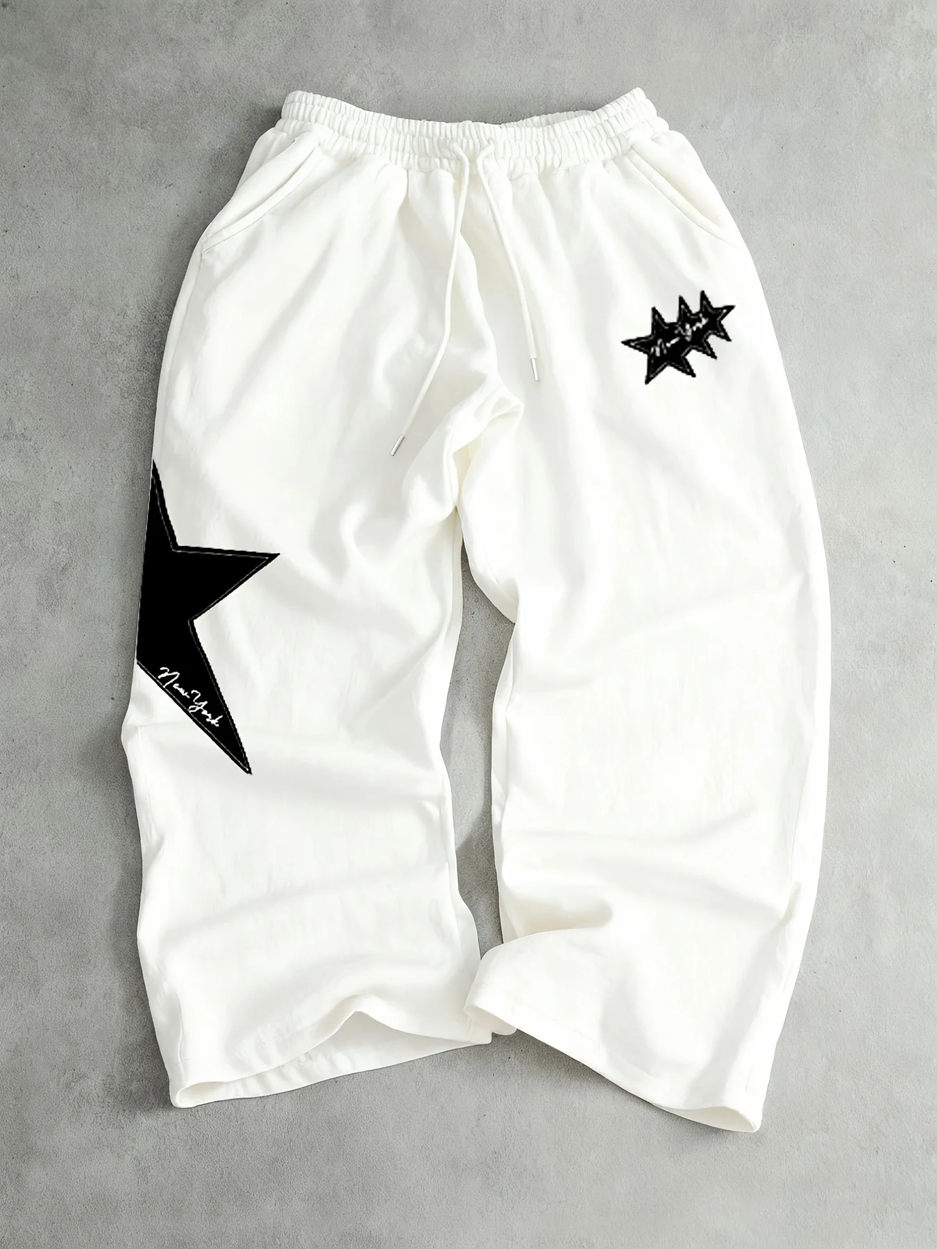 26 Summer Motion Only Baggy Pants Navy Blue Star & Flame Print High Waist Wide Leg Y2K 3D Printed Quick Dry Trousers Adults/Kids