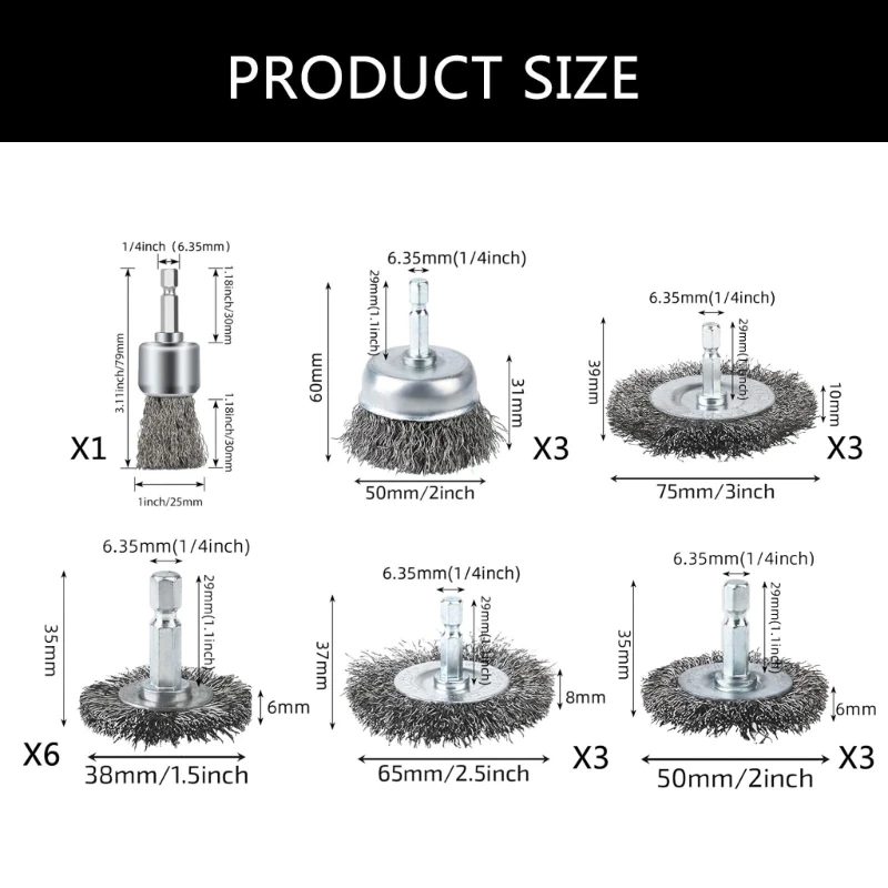 19 Chiếc Bàn Chải Dây Cho Bộ Máy Khoan Bánh Bàn Chải, Cốc Bàn Chải Bút Bộ Dành Cho Máy Khoan 1/4 Inch Chuôi Lục Giác Thô Uốn