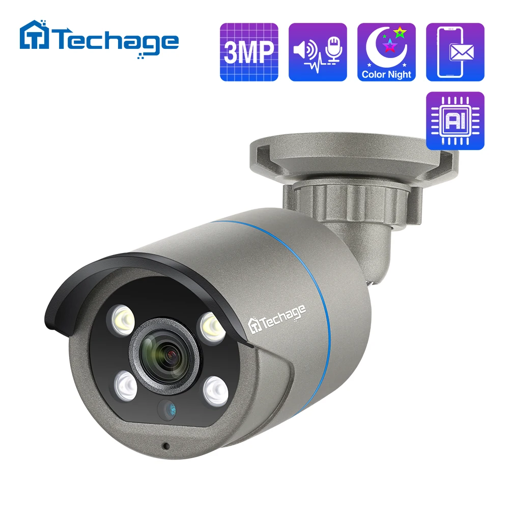 Techage 4MP Two Way Audio POE IP Camera H.265 IP66 Waterproof Outdoor Video CCTV Security Surveillance Camera for POE NVR System