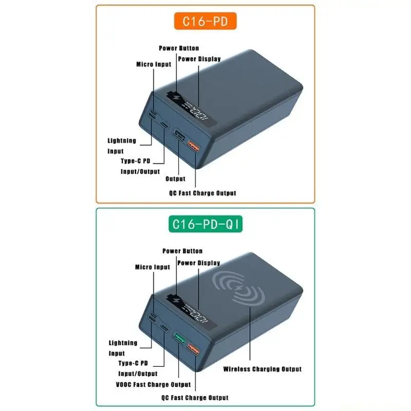M5TD Detachable LCD QC3.0 PD 16x18650 Battery for Case 5W/10W Wireless Charging Box for Shell
