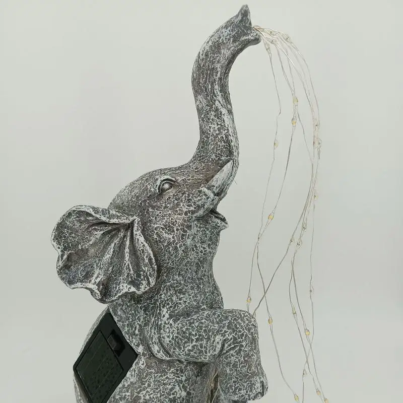 Figurine d'éléphant en résine pour jardin, lumière LED d'arrosage solaire-62, décoration de cour extérieure, statue de jardin