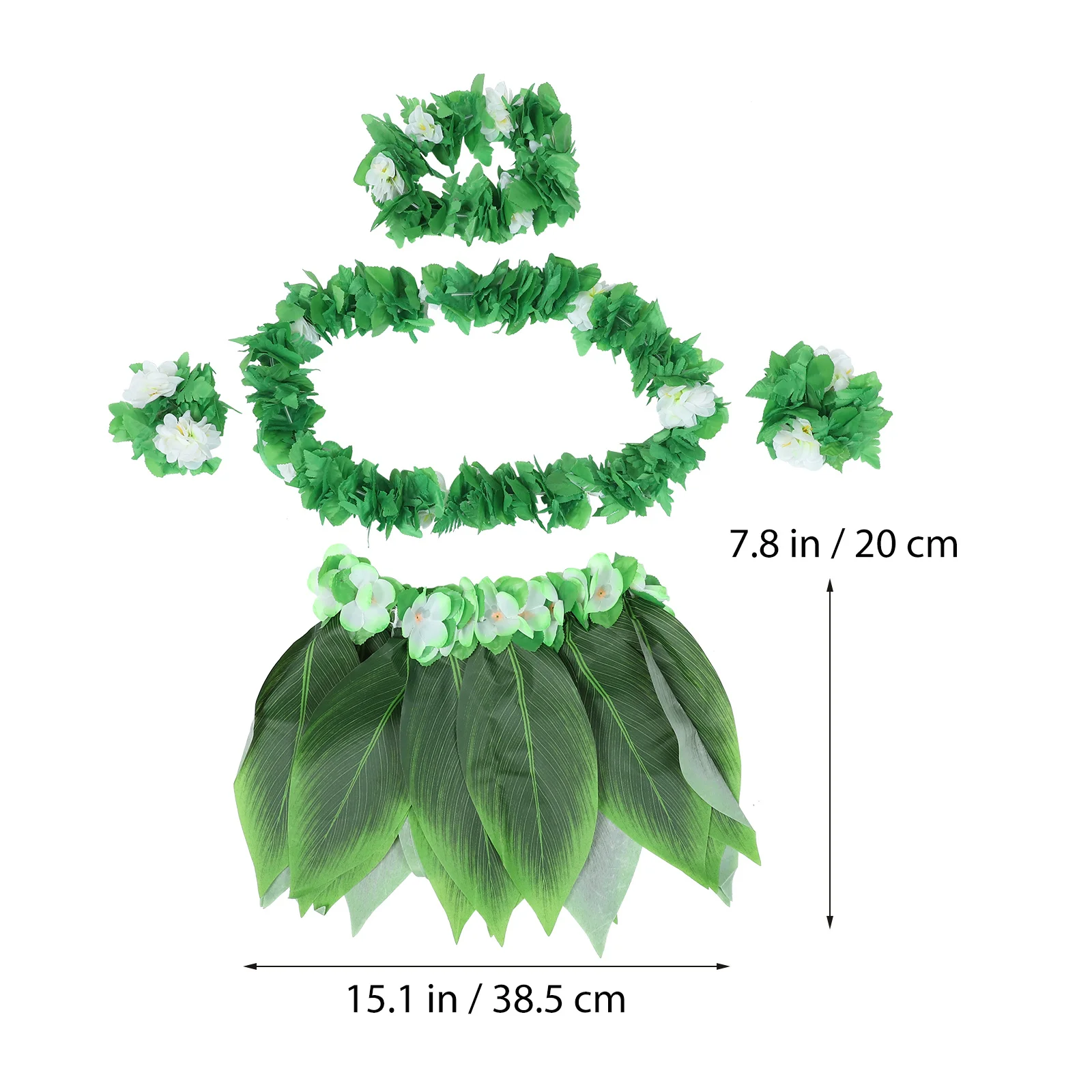 

5pcs Hawaiian Party Supplies Set 30" Waist Green Grass Skirt With Necklace Bracelets Headband For Luau Costume Beach Events Ti