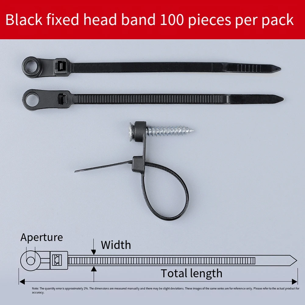 Clutter Reduction Black Nylon Cable Ties Cable Ties For Home And Office Zipstring Screw Hole Ties 4*100mm Size
