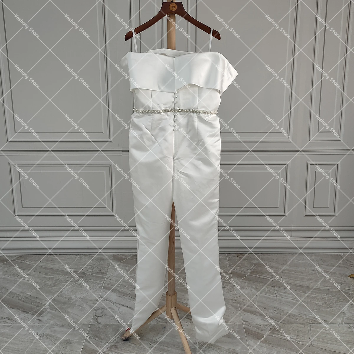 Combinaison Droite en Satin pour Patients, Simple, Ceinture Personnalisée, Longueur au Sol, Jambes Larges, Pantalon de Mariage