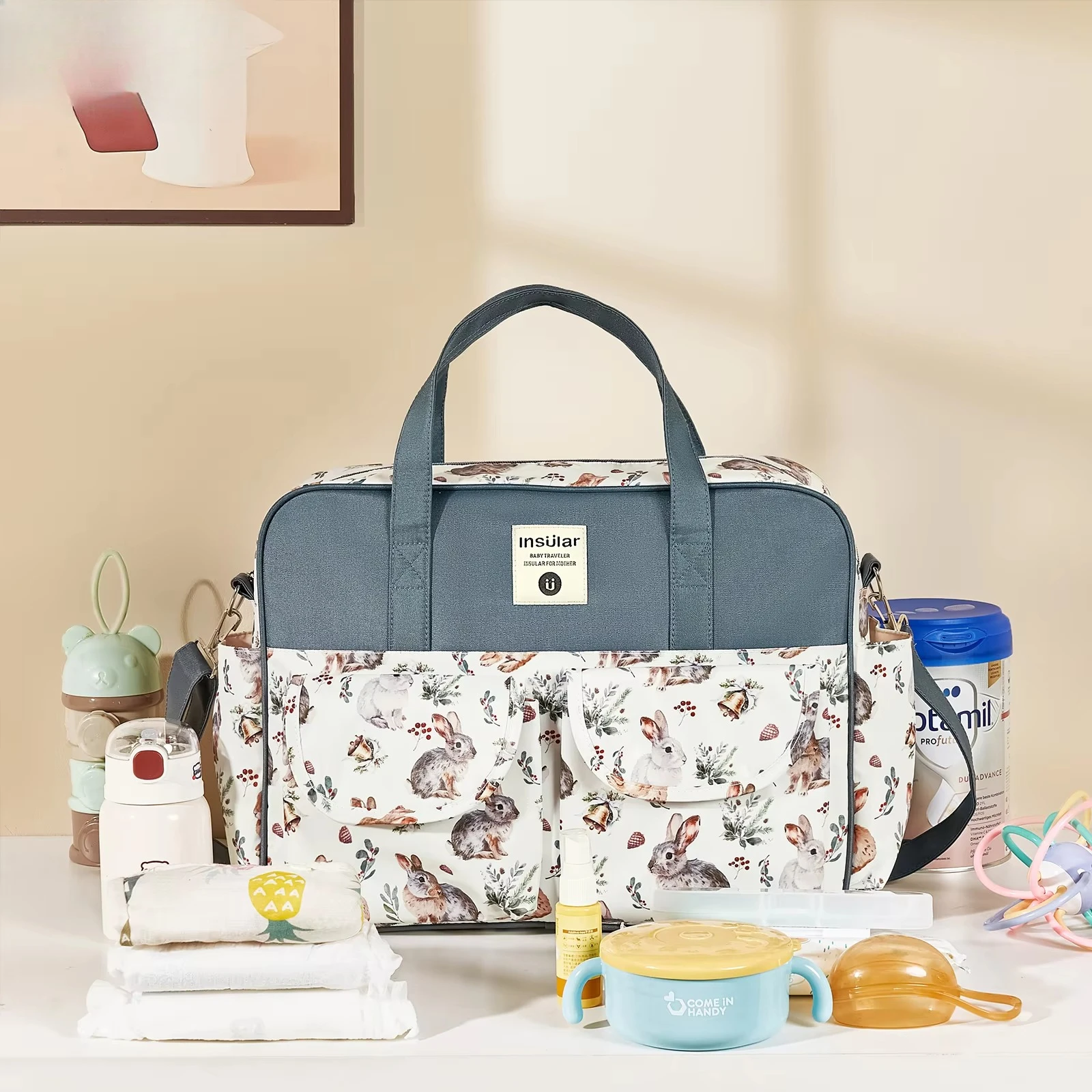 Fashionable Prints Mummy Bag Waterproof Multi-Functional Diaper Bag for Women Portable Crossbody Shoulder Handheld