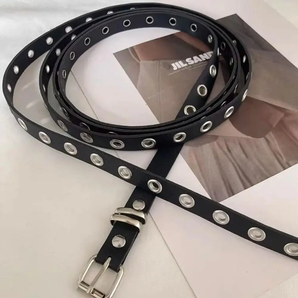 Punk Double Layer Thin Long Belt Rivet Eyelet Waist Chain DIY Wear Personality Buckle Belts Adjustable Spice Girl Accessory Belt