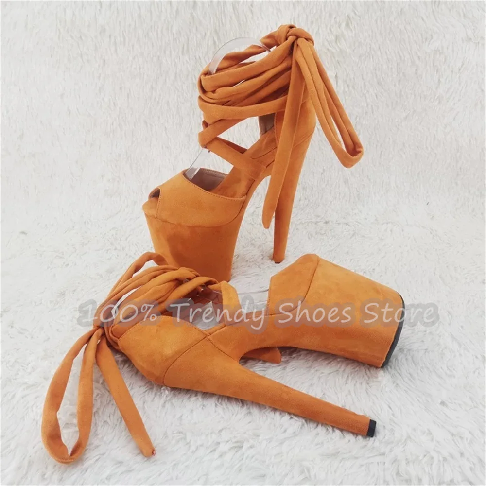 Women Platform Stiletto Ankle Wrap Lace-Up Sandals Super High Heel Peep Toe Pole Dance Shoes Summer Beach Gladiator Shoes