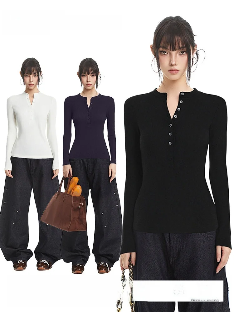 

Женский трикотажный топ UNCMHISEX Bla Henry с воротником-стойкой, удлиненный, для осени и зимы, теплый базовый слой, повседневная одежда, нижняя одежда