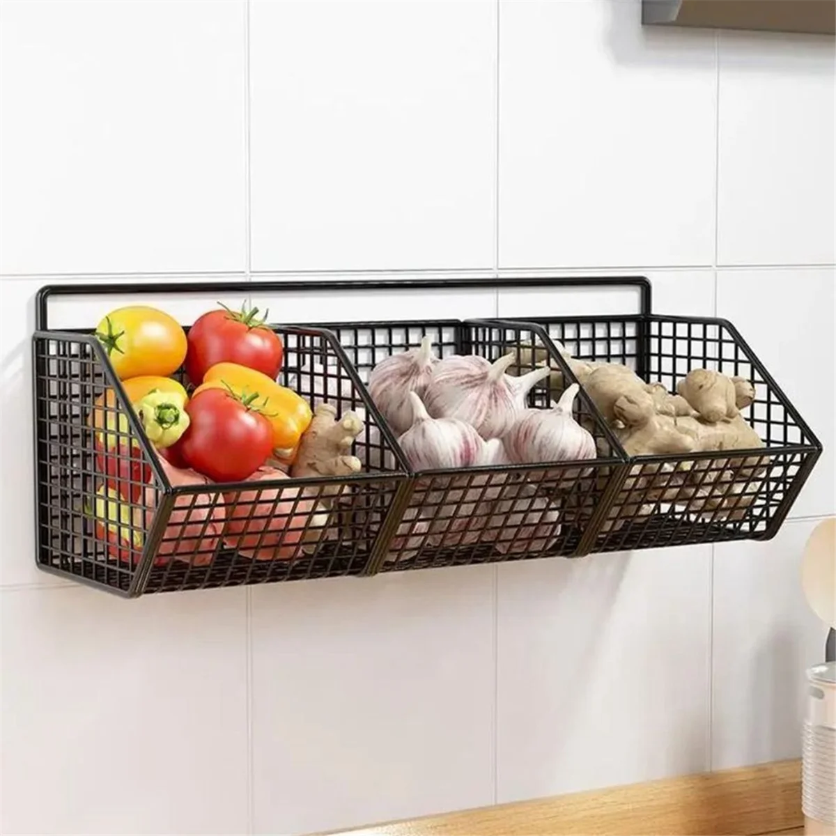 

AT13 Kitchen Rack Wall Mounted Seasoning Spice Vegetable and Fruit Storage Rack Wall Drain Basket Punch-Free