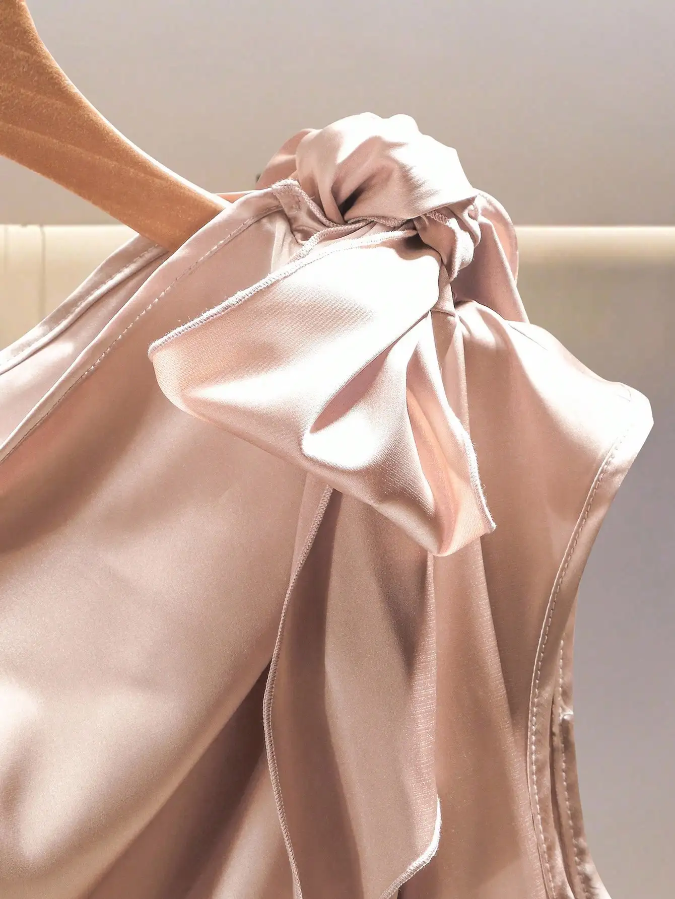 BWQ Camicetta in raso plissettata con fiocco in vita tinta unita Camicetta in raso con fiocco Camicetta marrone Top in raso rosso scuro Rosso vino