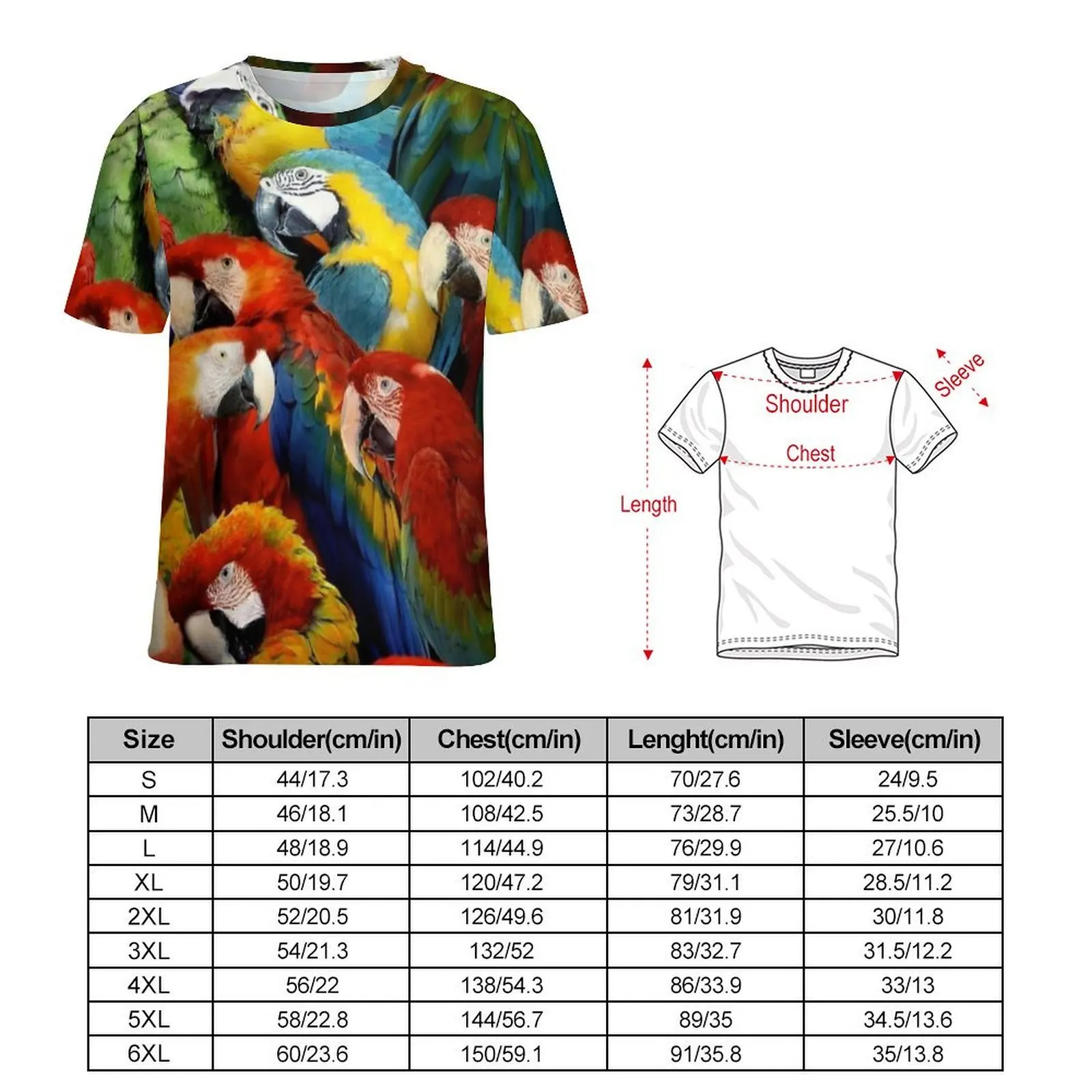 Man Color Macaw Parrots Print T Shirt  Fashion T Shirts Short-Sleeved Pattern Tshirt Wholesale Summer Y2K Fun Plus Size Top Tees