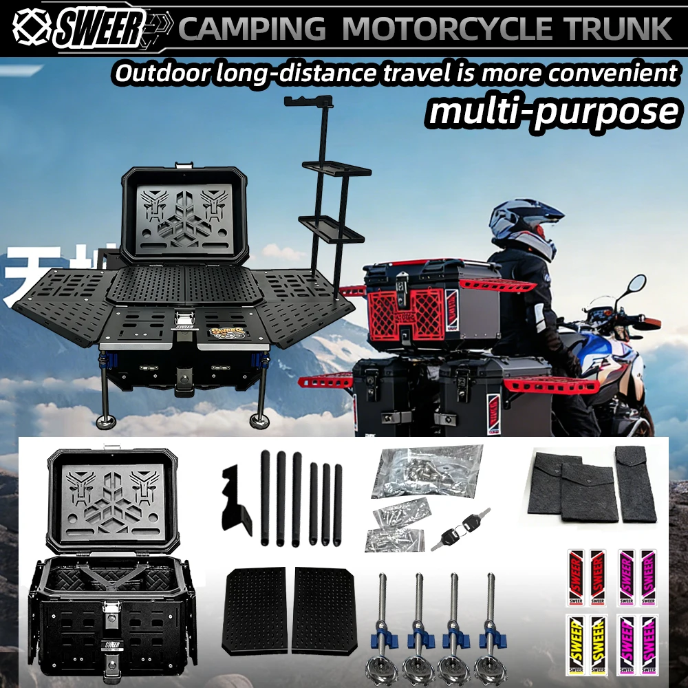 

SWEER 45L Universal Motorcycle Tail Box, Aluminum Armor Storage Case with Openable Panel for Outdoor Camping & Travel