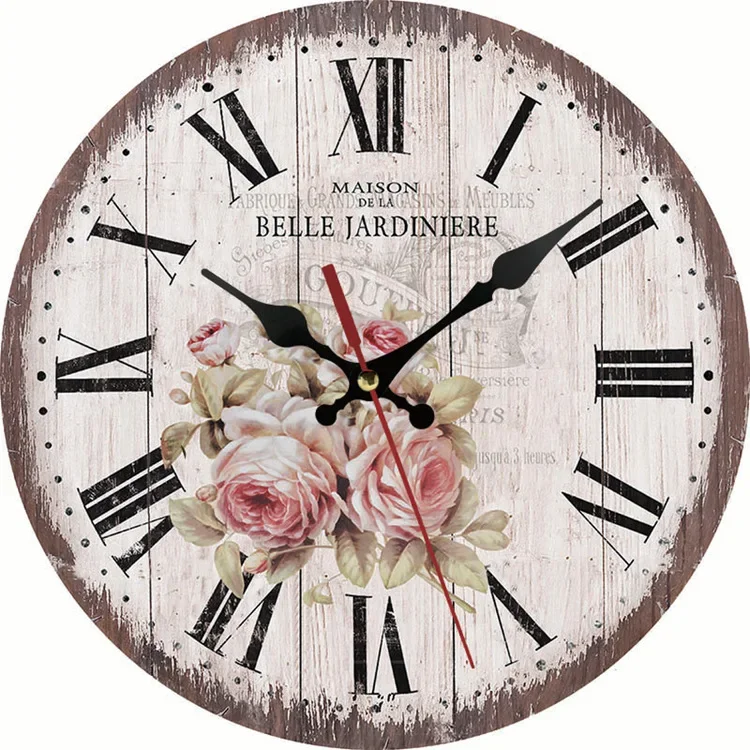 European creative new wooden clock wall watch home living room bedroom decoration round retro wall clock 30X30 CM