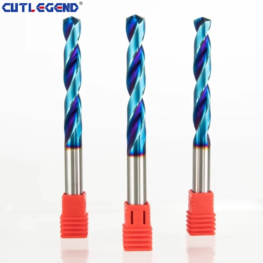 1PC HRC70 Solid Carbide Twist Drill Bits Nano Blue Coated 60 80 100mm Length 1-15mm Dia CNC Tool for Hard Steel & Metal Drilling