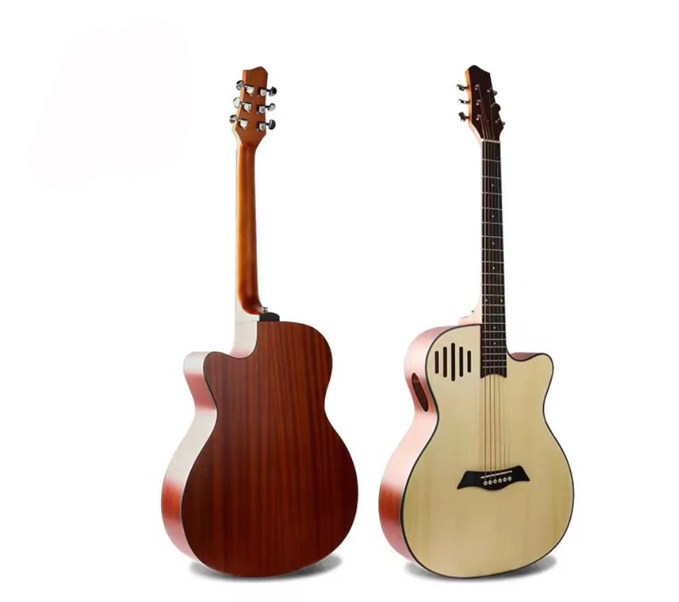 Full Handmade Wooden Electric Acoustic Guitar, Silent Style, 6 Strings Plywood Folk Guitar, High Quality,40Inch, Essencial Color