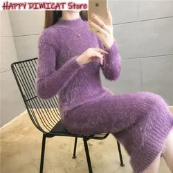 Mink Cashmere Dresses for Women, Knit Sweater, Pullover Dress, Imitation Slim, Casual, Female Fashion, Spring, Autumn, New