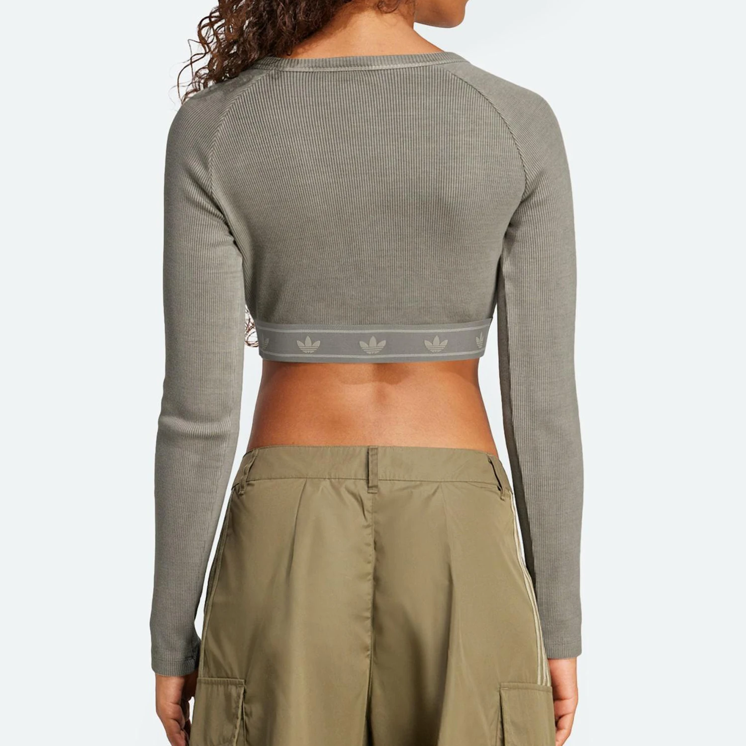 Adidas Originals Trefoil Womens Slim Fit Crop Top Long Sleeve Sports T-Shirt JI5745
