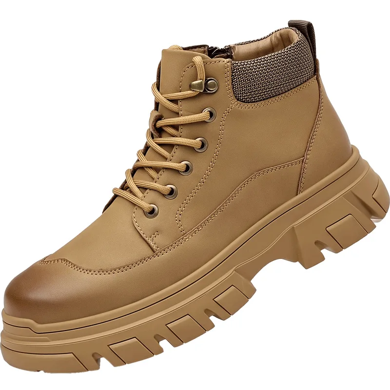 

Мужские уличные повседневные теплые желтые ботинки из коровьей кожи, однотонная модная обувь на платформе, мужские теплые хлопковые рабочие ботинки, мужские