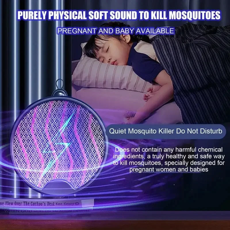 2-in-1 Electric Mosquito Swatter Mosquito Killer USB Rechargeable Angle Adjustable Electric Bug Zapper Fly Bat Insect Swatter