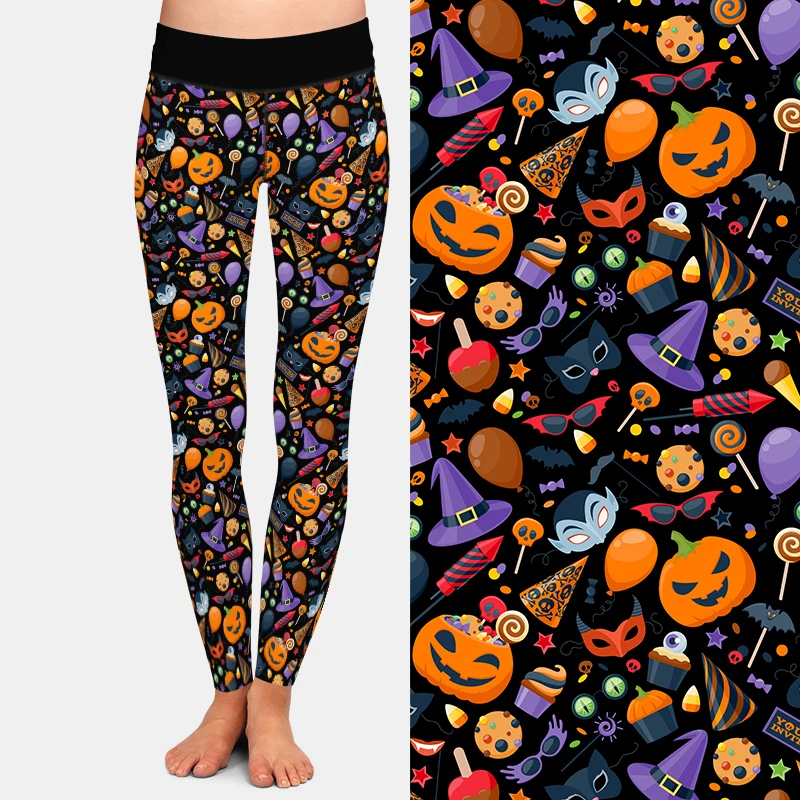 LETSFIND Halloween Cartoon Monster Slime Slug Wolf Pumpkin Print Women Pant High Waist Fitness Stretch Full Leggings