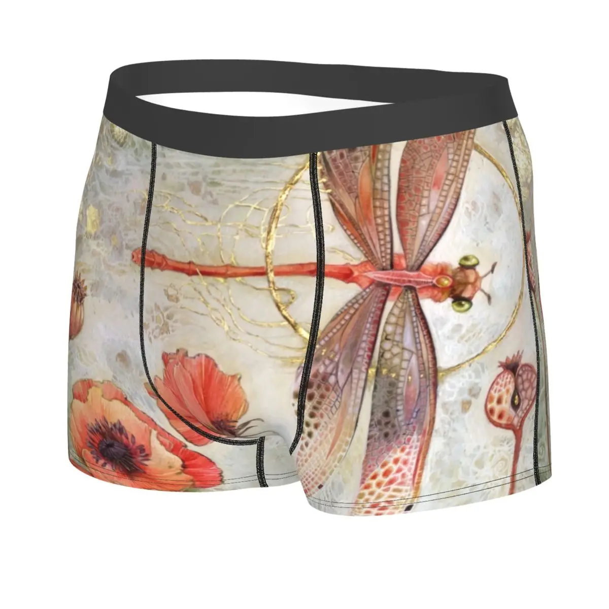 Custom Red Jewel Damselfly Underwear Men Stretch Boxer Briefs