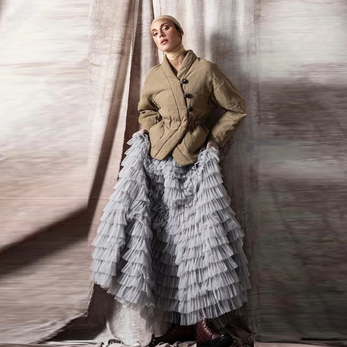 

Light Sky Blue Long Skirt Tiered Tulle A Line Women Maxi Skirt To Party Floor Length High Street Tutu Skirt Lady Formal Wear