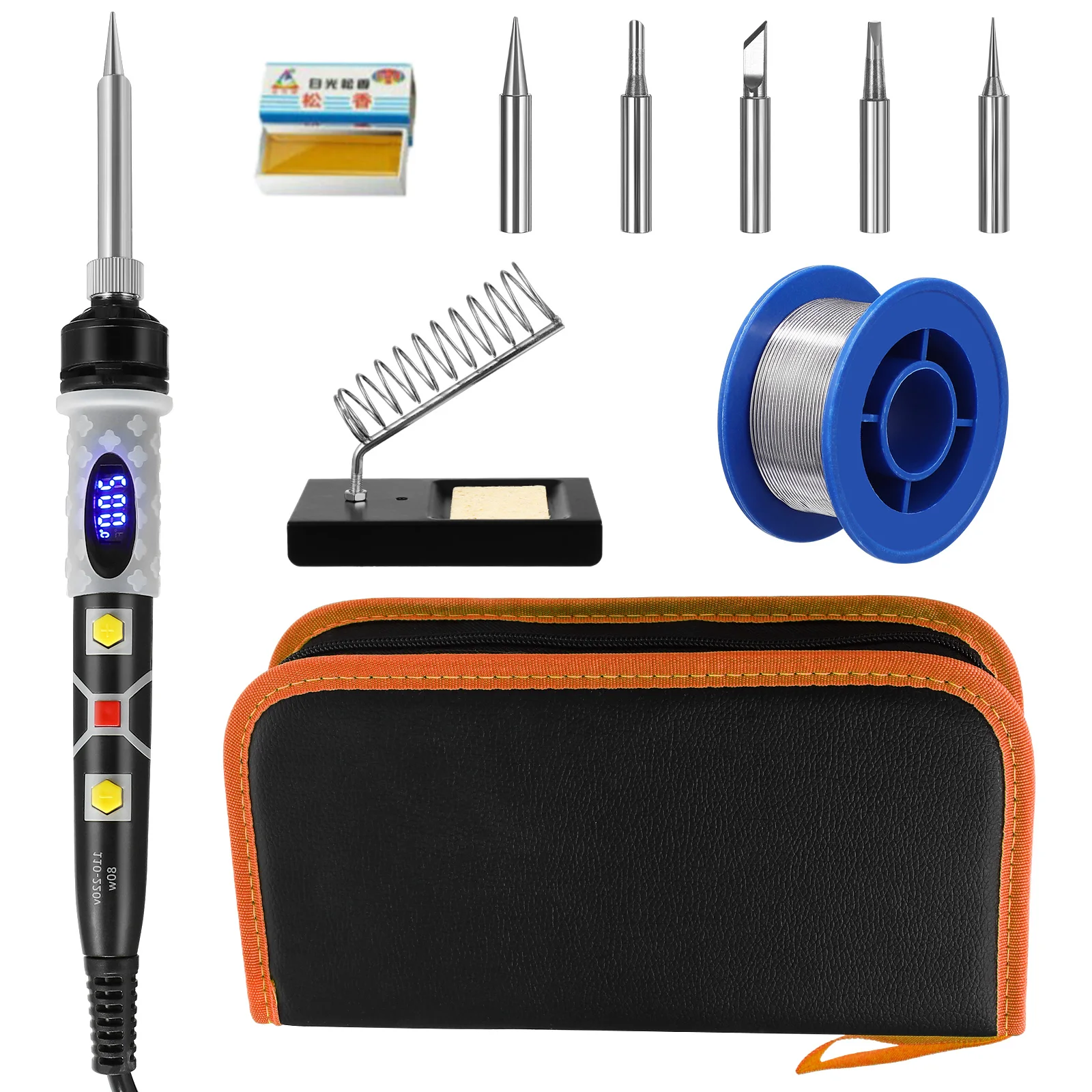 10pcs 80W Adjustable Temperature Soldering Iron Kit Digital Display Electric Tools AU Plug Random Bag Color