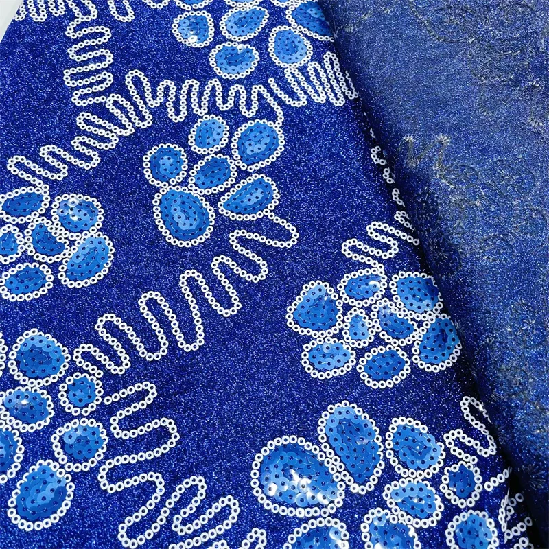 African Lace Fabric Royal Blue French Sequins Net Embroidery Tulle Fabric For Sewing Nigeria Dresses 2.5 Yards High Quality 2023