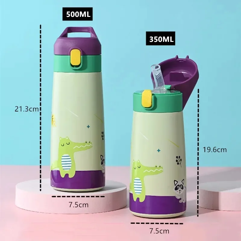 350ml/500ml High Quality Kids Thermos Mug Double Stainless Steel Cartoon Vacuum Flask Water Bottle Tumbler Children Cute Thermal