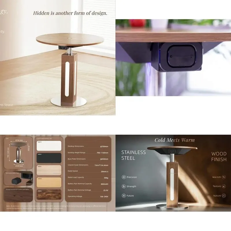 for Small stainless steel round table with adjustable electric standing desk with iron frame for smart home offices and