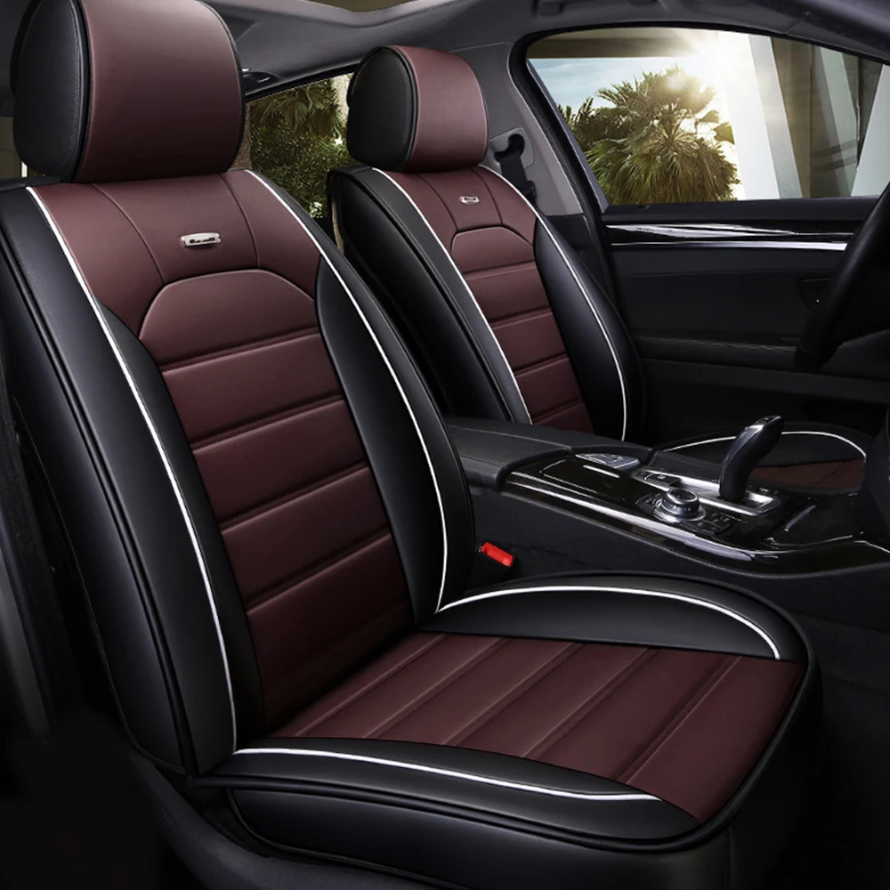 Car Seat Covers Front 2 Seats Covers  PU Leather Waterproof Comfortable Non-Slip Suitable For All Seasons Black Coffee