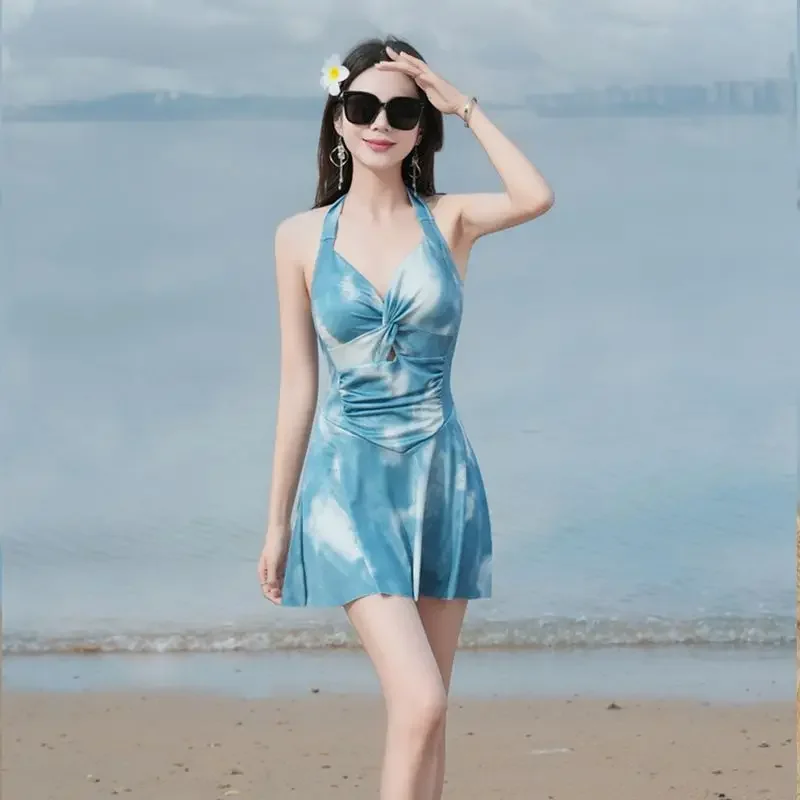 New Swimsuit Women One-piece Boxer-angle Conservative Slim Belly Covering Sexy Pure Desire Hot Spring Plus Size Swimsuit Women