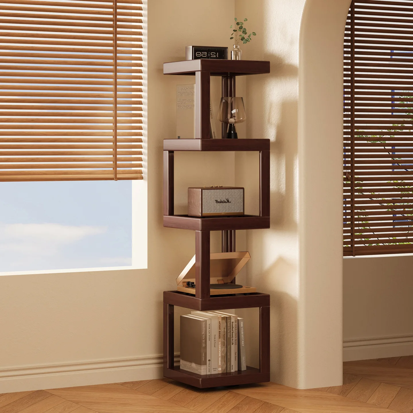 Rotary shelf household living room corner finishing rack integrated against the wall study simple bookshelf corner storage rack